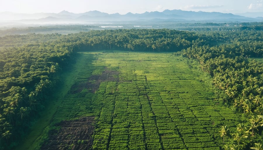 Aerial image showing deforested area due to kratom farming with sparse tree cover