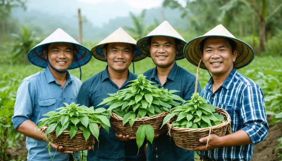 Community farmers demonstrating sustainable techniques in kratom cultivation