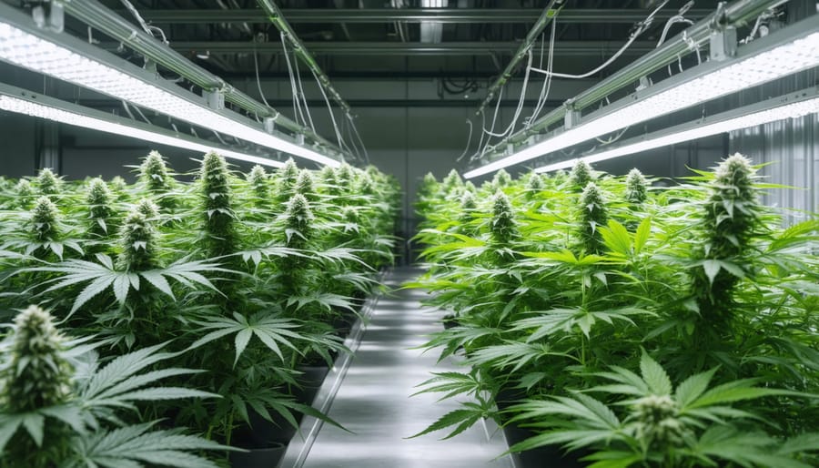 Side-by-side comparison of LED and HPS lighting systems in cannabis cultivation